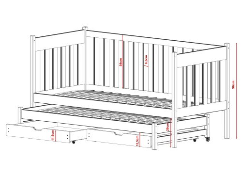 KAJA 90x200 grenen uitschuifbaar tweepersoonsbed Lano Meubels