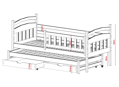 GALAXY 80x200 grijs uitschuifbaar tweepersoonsbed Lano Meubels
