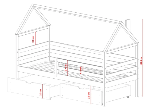ARON 80x170 grafiet eenpersoons kinderbed huisje Lano Meubels