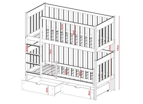 DAWID 80x160 grafiet stapelbed Lano Meubels