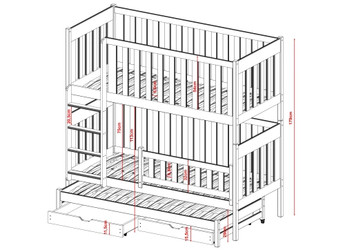EMILKA 80x160 grafiet stapelbed Lano Meubels