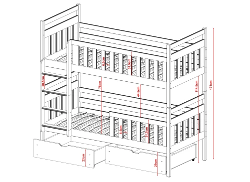 MONIKA 80x160 grafiet stapelbed Lano Meubels