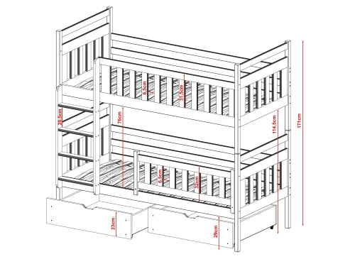 MONIKA 80x200 grafiet stapelbed Lano Meubels