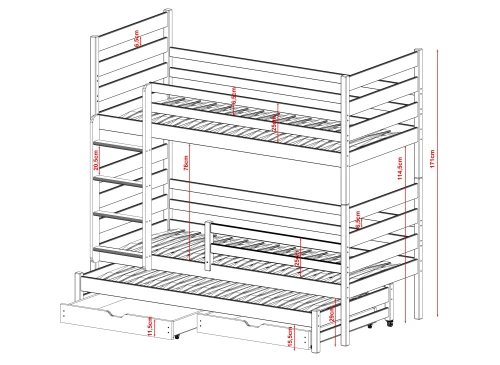 TOMI 90x200 grenen stapelbed Lano Meubels