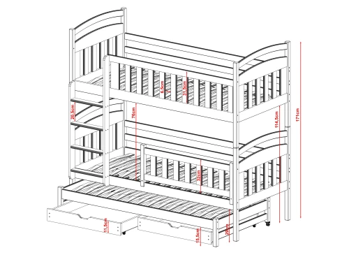 VIKI 80x160 grafiet stapelbed Lano Meubels