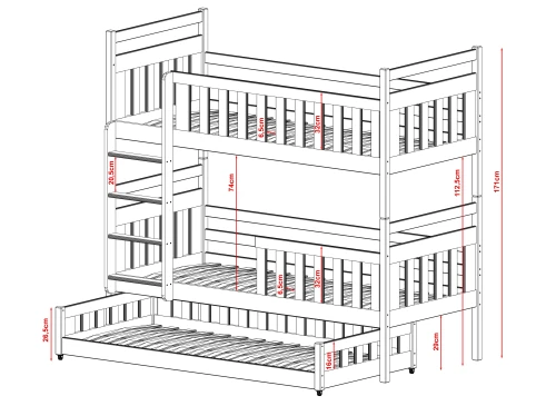 OLIWIA 90x200 grenen stapelbed Lano Meubels
