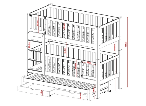 AGATHA 80x180 grafiet stapelbed Lano Meubels