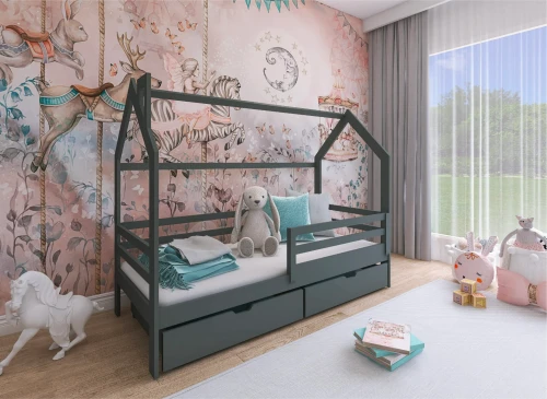 LILA 90x180 grafiet eenpersoons kinderbed huis Lano Meubels