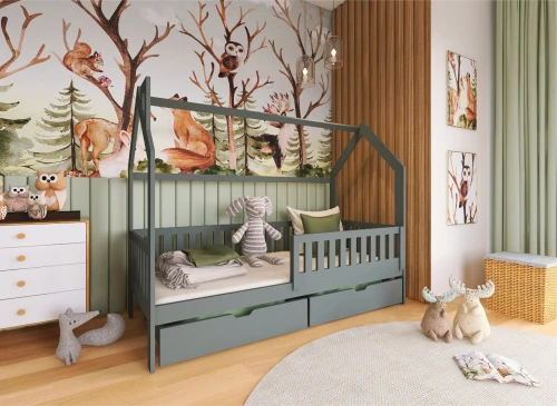 NATAN 90x180 grafiet eenpersoons kinderbed huisbed Lano Meubels