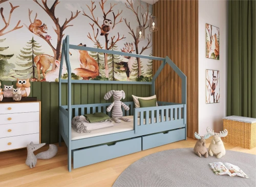 NATAN 90x180 grijs eenpersoons kinderbed huisbed Lano Meubels