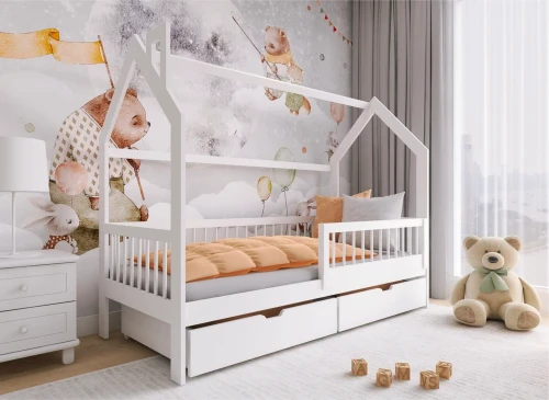 OSKAR 80x180 wit eenpersoons kinderbed huisbed Lano Meubels