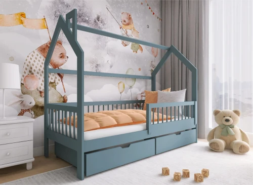 OSKAR 90x180 grijs eenpersoons kinderbed huisbed Lano Meubels
