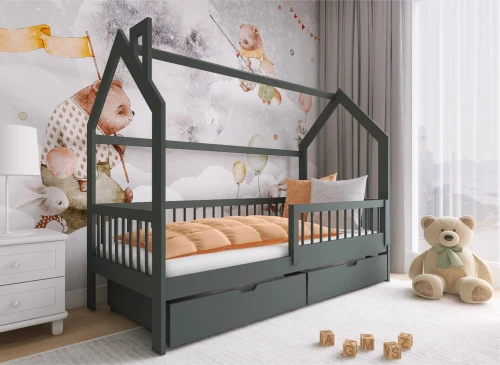 OSKAR 90x200 grafiet eenpersoons kinderbed huisbed Lano Meubels