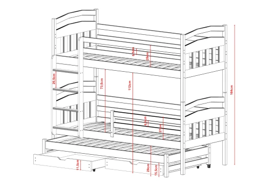 ALAN 90x200 grenen stapelbed Lano Meubels