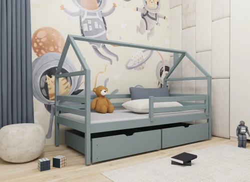 ARON 90x190 grijs eenpersoons kinderbed huisje Lano Meubels