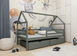 ARON 90x190 grafiet eenpersoons kinderbed huisje Lano Meubels