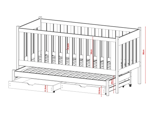 KAJA 90x200 grenen uitschuifbaar tweepersoonsbed Lano Meubels