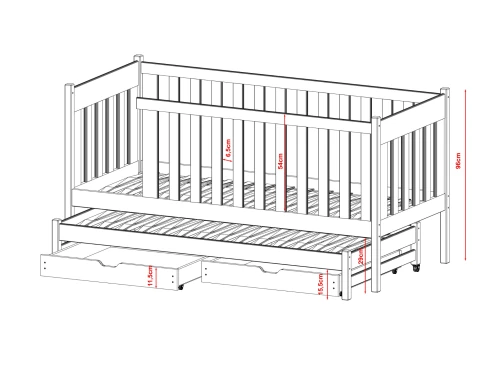 KAJA 90x200 grenen uitschuifbaar tweepersoonsbed Lano Meubels