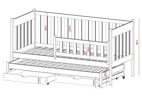 KAJA 90x200 grenen uitschuifbaar tweepersoonsbed Lano Meubels