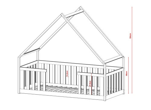 BEE 90x180 grafiet Montessori vloerbed voor kinderen huisje Lano Meubels