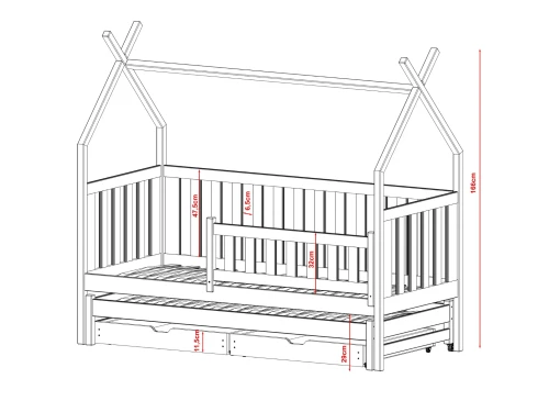 TYTUS 90x200 grenen uitschuifbaar tipi tweepersoonsbed Lano Meubels