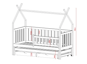 TYTUS 90x190 roze uitschuifbaar tipi tweepersoonsbed Lano Meubels