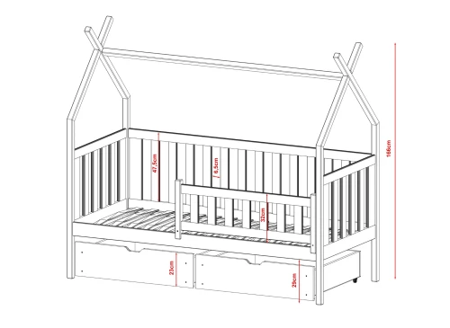 SIMBA 80x190 grenen eenpersoons kinderbed tipi Lano Meubels