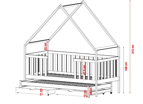 MAGIC 90x200 grenen uitschuifbaar tweepersoons huisbed Lano Meubels