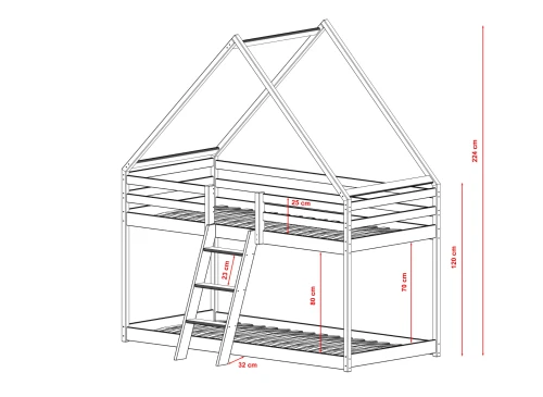 SWEET 90x200 grenen stapelbed huisbed Lano Meubels