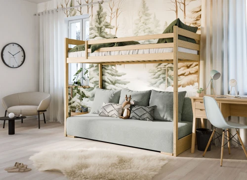 SOFINO 90x200/140x200 grenen stapelbed met uitschuifbare sofa grijs stof Zoom 15 Sage Lano Meubels