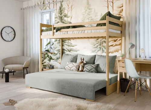 SOFINO 90x200/140x200 grenen stapelbed met uitschuifbare sofa grijs stof Zoom 15 Sage Lano Meubels