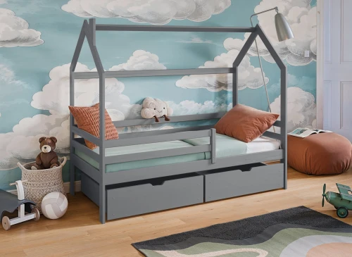 LILA 90x180 asgrijs eenpersoons kinderbed huis Lano Meubels