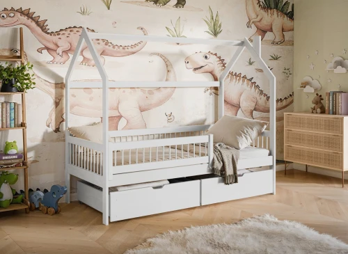 OSKAR 80x180 wit eenpersoons kinderbed huisbed Lano Meubels