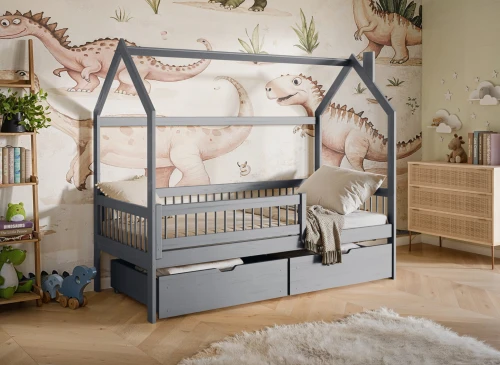 OSKAR 80x180 grijs eenpersoons kinderbed huisbed Lano Meubels