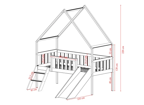 ANGEL 80x180 grenen eenpersoons kinderbed huisje met glijbaan Lano Meubels