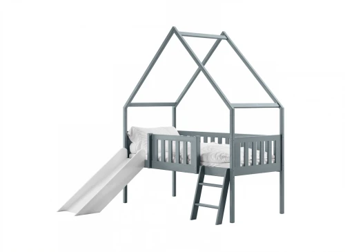 ANGEL 80x180 asgrijs eenpersoons kinderbed huisje met glijbaan Lano Meubels