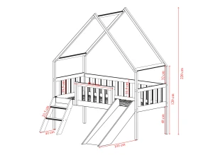 ANGEL 80x180 asgrijs eenpersoons kinderbed huisje met glijbaan Lano Meubels