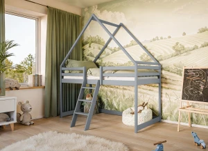 MOON 80x180 asgrijs eenpersoons kinderbed huisbed Lano Meubels