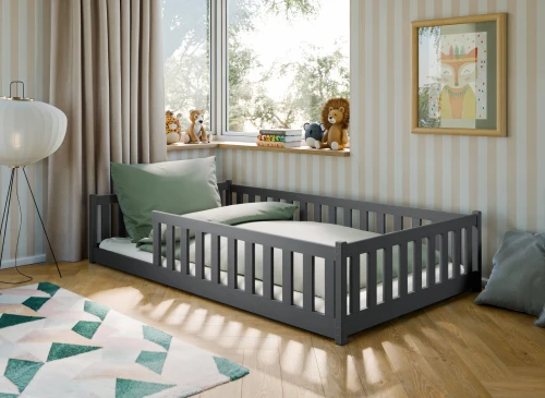 OTIS 120x200 grafiet Montessori vloerbed voor kinderen met boxomranding Lano Meubels