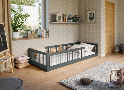 PEDRO 80x180 grafiet Montessori vloerbed voor kinderen Lano Meubels
