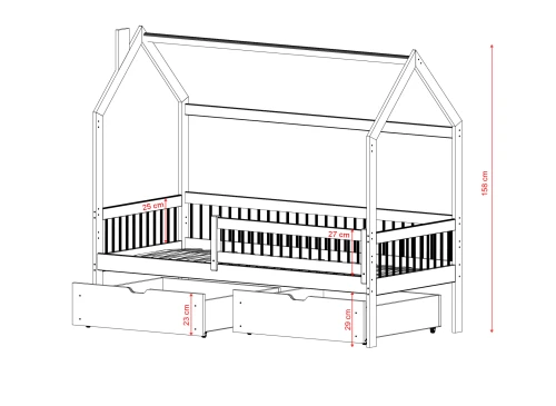 OSKAR 80x180 grijs eenpersoons kinderbed huisbed Lano Meubels