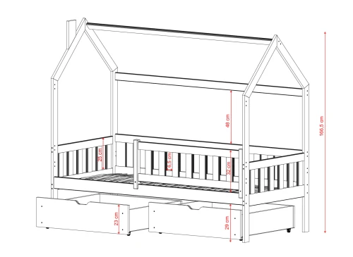 NATAN 90x180 grijs eenpersoons kinderbed huisbed Lano Meubels