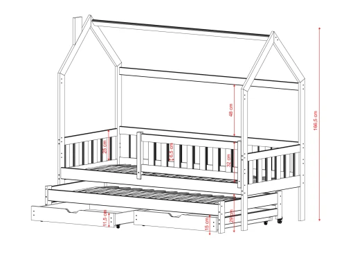 MONKEY 90x200 grafiet kinderbed huisbed Lano Meubels