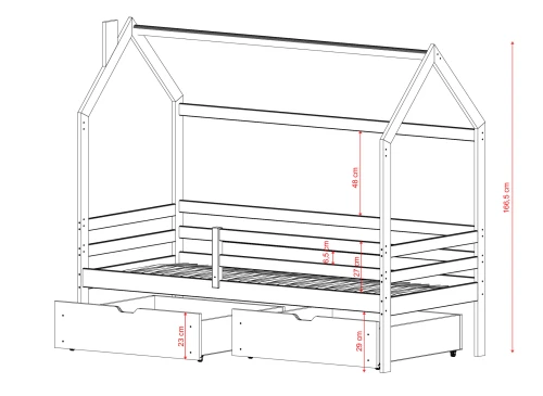LILA 80x180 grafiet eenpersoons kinderbed huis Lano Meubels