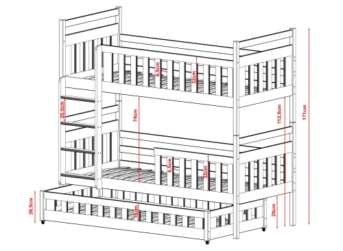 OLIWIA 80x180 grafiet stapelbed Lano Meubels