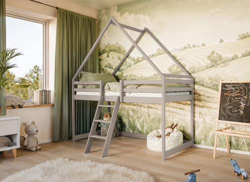 MOON 90x200 kasjmier eenpersoons kinderbed huisje op hoogslaper Lano Meubels