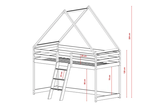 MOON 90x200 kasjmier eenpersoons kinderbed huisje op hoogslaper Lano Meubels