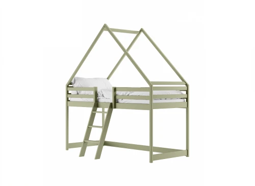 MOON 90x200 olijf eenpersoons kinderbed huisje op hoogslaper Lano Meubels