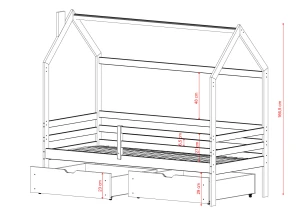 LILA 80x170 olijf eenpersoons kinderbed huisje Lano Meubels