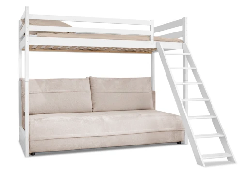 SAVIO 90x200/140x200 wit stapelbed met uitschuifbare sofa beige stof perfect harmony 02 Lano Meubels